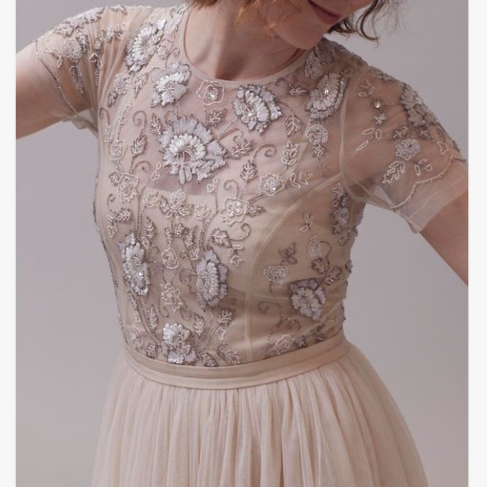 BHLDN Needle & Thread-Style Sakara 6/Sm Pink Champagne Beaded Bodice Formal Gown